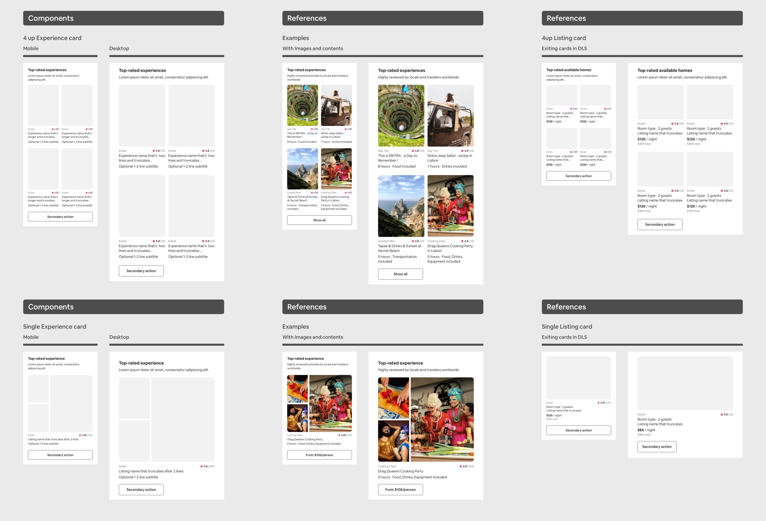 Experiences listing compositions