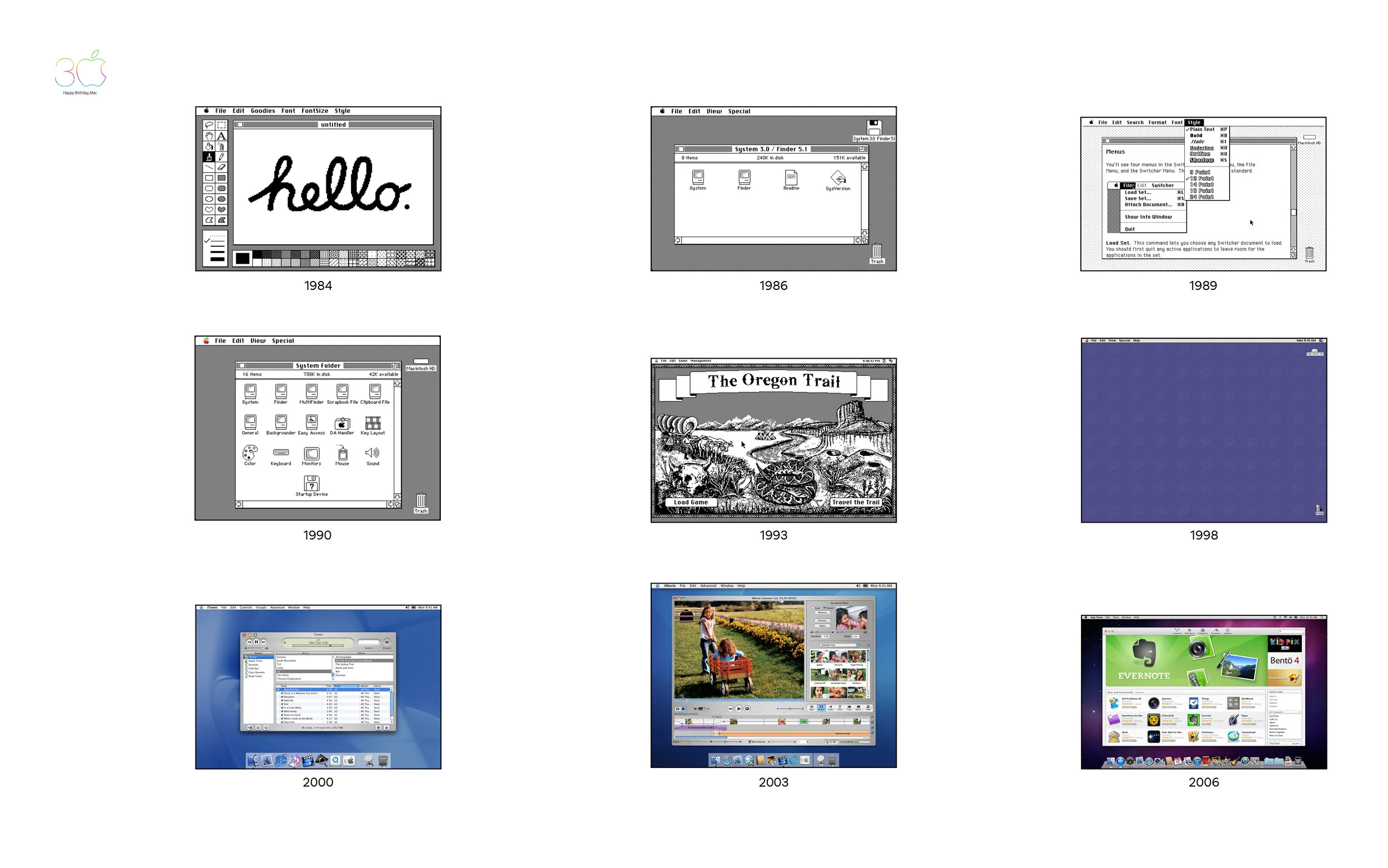 Apple 30th anniversary classic Mac screens