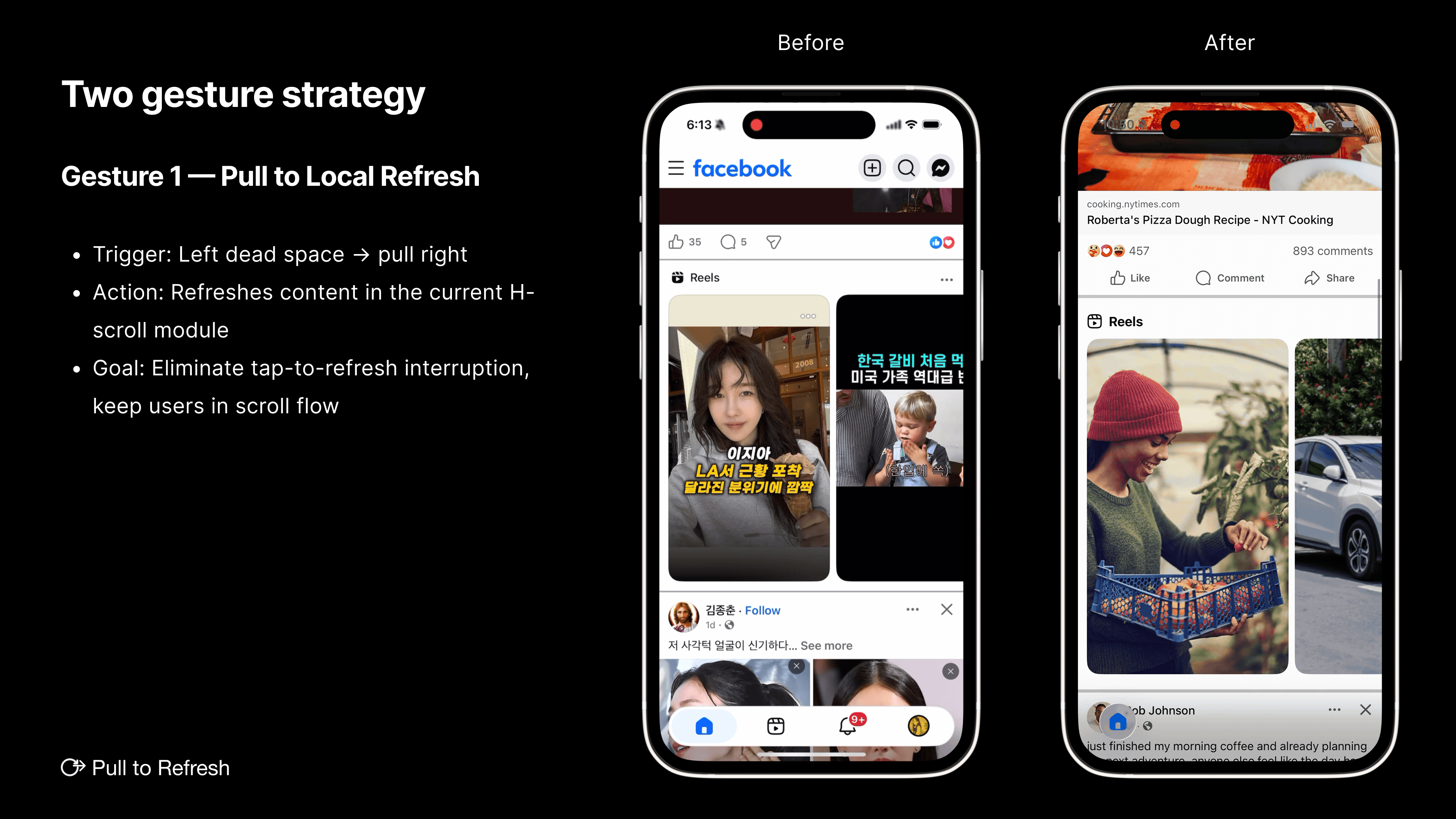 Pull to local refresh — pull right from the left dead space